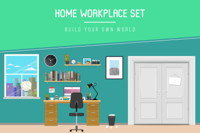 Flat Home Workplace Set vector
