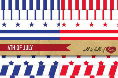 July 4 Digital Paper Pack Stars and Stripes Patterns