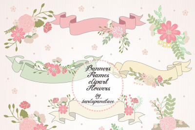 Wedding banner, frame clipart flower, pink pale flower clipart, bridal clipart, rose pale, beige, banner flower cliparts