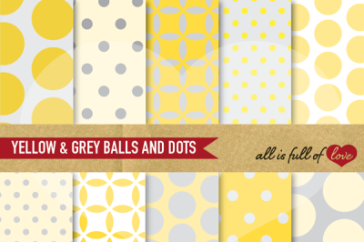 Yellow grey Backgrounds Balls and Dots Digital Paper Spring