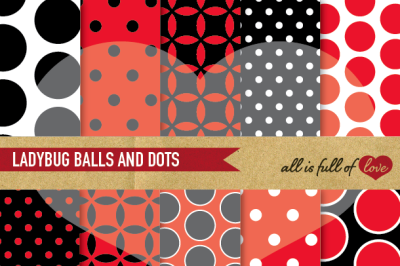 Ladybug Backgrounds Balls and Dots Digital Paper Red Black