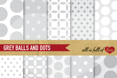 Grey Backgrounds Balls and Dots Wedding Digital Paper