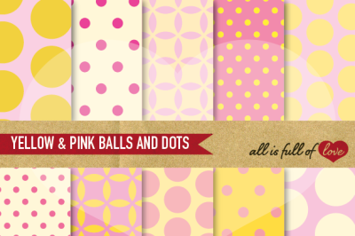 Pale Pink Yellow Backgrounds Balls and Dots Spring Digital Paper