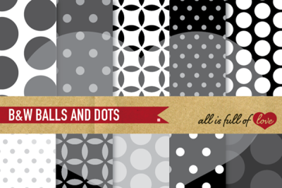 Black and White Backgrounds Balls and Dots Digital Paper