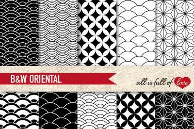 Black and White Digital Paper Oriental Graphics