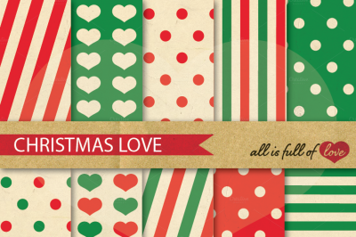 Christmas Vintage Backgrounds in Red and Green: Love Collection
