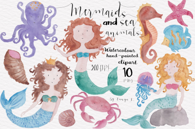 Mermaids and Sea Animals Watercolor Set