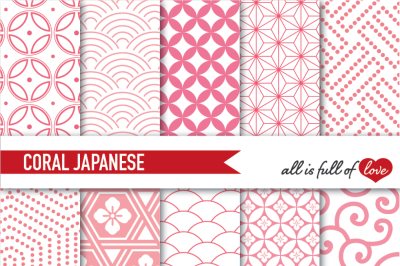 Coral Pink Japanese Patterns Pack Oriental Backgrounds