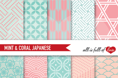 Coral and Mint Green Japanese Patterns Pack