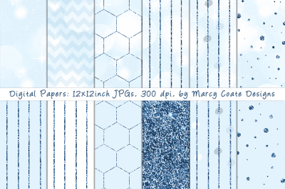 Blue Bokeh & Glitter Seamless Pattern Papers