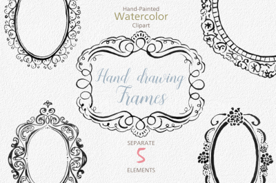 Digital Download Watercolor Cliparts Frames Flourish Digital cliparts for branding and scrapbooking Vintage Wedding Design