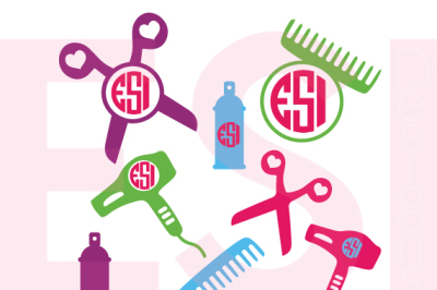 Hairdresser - Hair Stylist Monogram and Silhouette Designs - SVG, DXG, EPS - Cutting Files