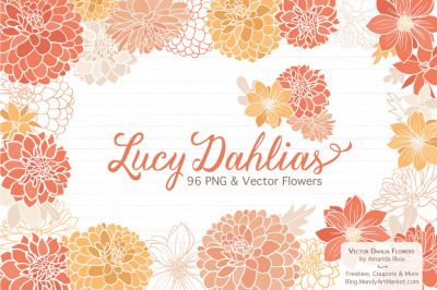  Lucy Floral Dahlias Clipart in Antique Peach