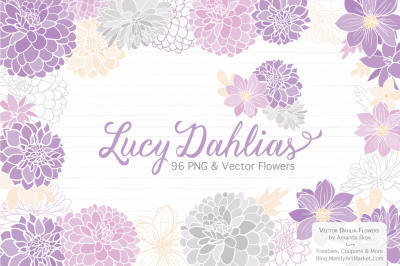 Lucy Floral Dahlias Clipart in Lavender