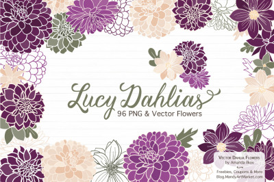 Lucy Floral Dahlias Clipart in Plum