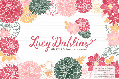 Lucy Floral Dahlias Clipart in Rose Garden