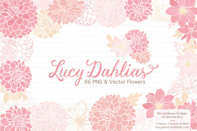 Lucy Floral Dahlias Clipart in Soft Pink