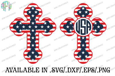 Monogram Patriotic Cross - SVG, DXF, EPS Cut Files