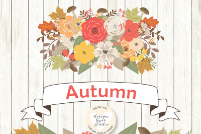Vector Autumn Floral clipart, Autumn flower clipart, Brown Floral Clipart, Leaf clipart, mushroom, brown leaf, vector thanksgiving