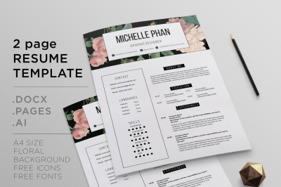 Floral 2 page CV template / resume template