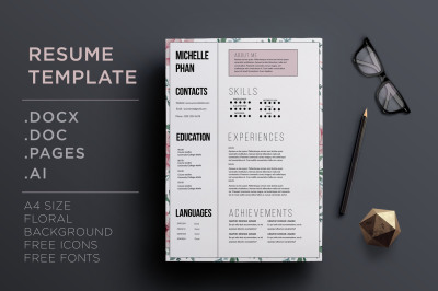 Floral 1 page CV template