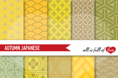 Autumn Japanese Patterns Golden Digital Paper Pack