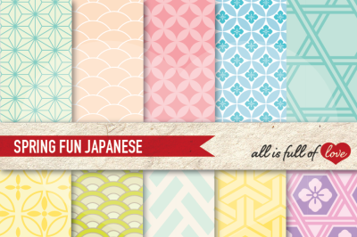 Spring Japanese Patterns Pack Multicolor Digital Paper Pack