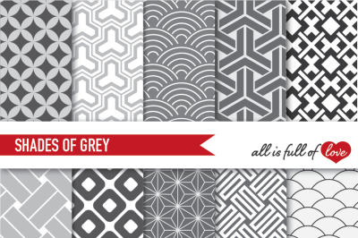 Japanese Pattern Sheets Grey Digital Paper Pack Gray Digital Scrapbook