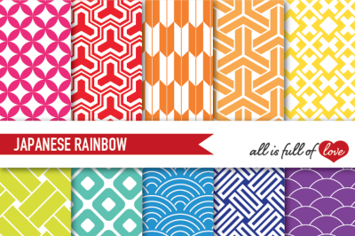 Rainbow Japanese Pattern Sheets Multicolor Digital Paper Pack