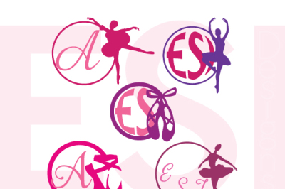 Ballerina/Ballet Shoe Monogram Frame Design Set - SVG, DXF, EPS cutting files.