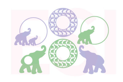 Elephant Circle Monogram Frames Set - SVG, DXF, EPS - Cutting Files