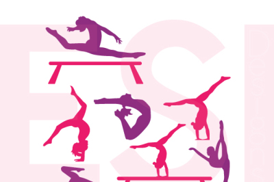Gymnast Silhouette Designs - SVG, DXF, EPS - Cutting files