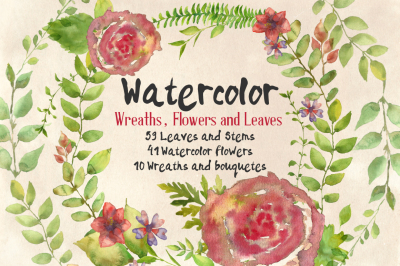 Watercolor Flowers and Leaves Pack