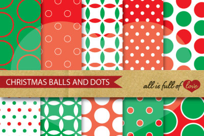 Christmas Backgrounds Balls and Dots Red Green Digital Paper Xmas