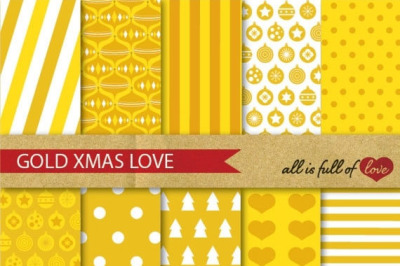 Golden Xmas Backgrounds Yellow Christmas Digital Paper Pack