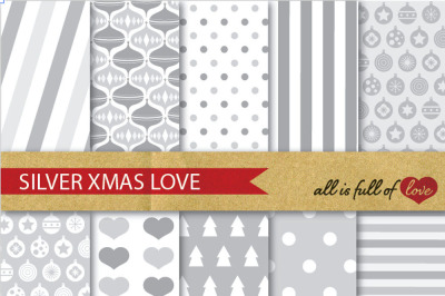 Xmas Backgrounds Silver Christmas Digital Paper Pack