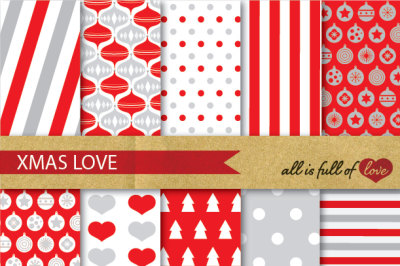 Red Silver Christmas Backgrounds Red Grey Christmas Digital Paper Pack Xmas Digital Background
