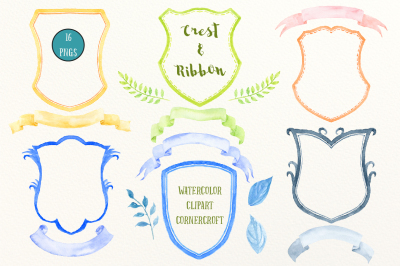 Watercolor crest frame clipart