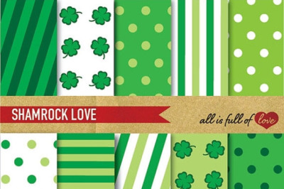 St Patrick's Digital Paper Set Shamrock Backgrounds