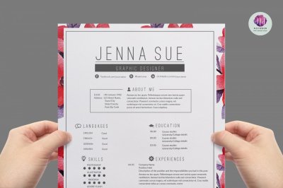 Floral resume template , cover letter template , references template