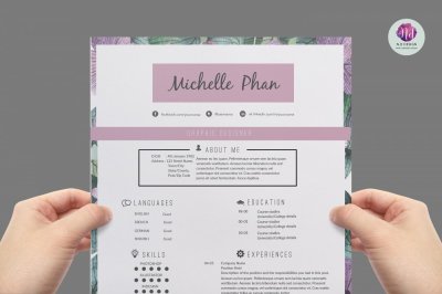Floral CV template , cover letter template , references template