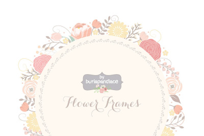 Vector Wedding Floral Wreath Clip Art, Hand Illustrated Digital Flowers , Flower frames wedding invitation, shower invitation frame