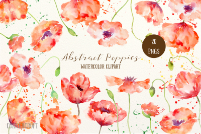 Watercolor Clip Art Abstract Poppies