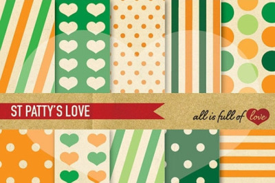 Orange and Green St Paddy's Digital Paper Kit Irish Backgrounds