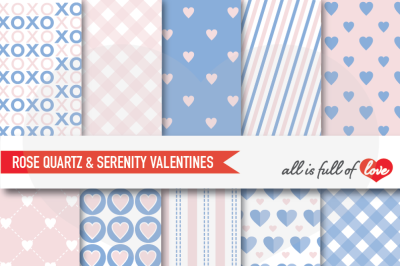 Rose Quartz and Serenity Valentines Background Patterns Blue & Pink Digital Paper Pack