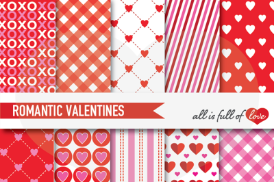 Romantic Valentines Day Background Patterns Red & Pink Digital Paper Pack