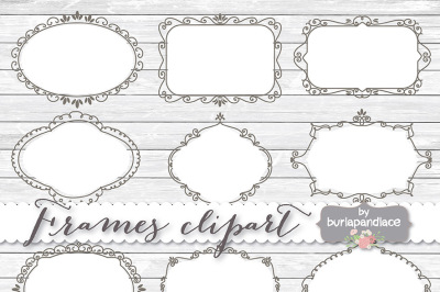 Hand draw frames Clipart, Digital Clip art for Scrapbooking, Printable, Photo card, Invitation, shabby clipart