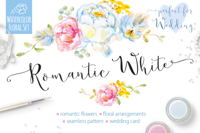 Romantic White Watercolor Vector Set