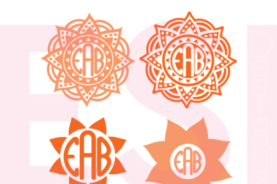 Flower Mandala Monogram Frames - SVG, DXF, EPS and PNG - Cutting Files