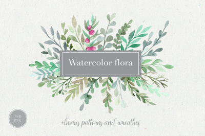 Watercolor flora. Styled collection
